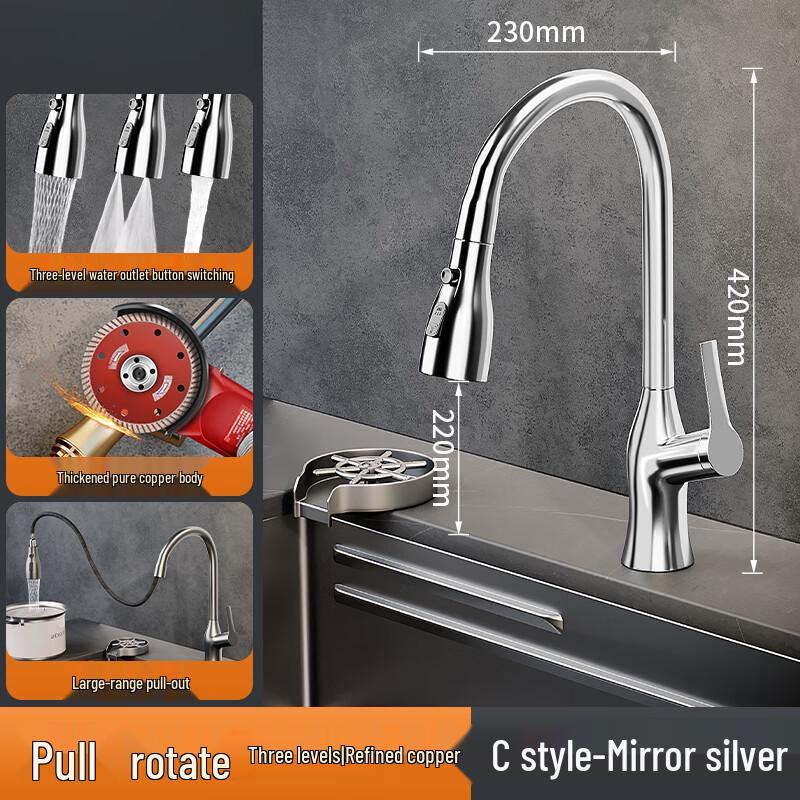 TLXT Pull-Out Brass Kitchen Faucet