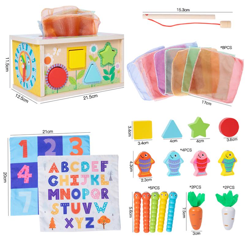 Baby Tissue Box Toy Montessori Toys for Infant 6-12 Months Shape Sorter Toys Gifts Motor Skills Toys for Toddlers Wood Toddler