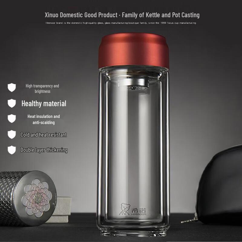 Xinuo Double-Wall Glass Tea Infuser Bottle with Lid