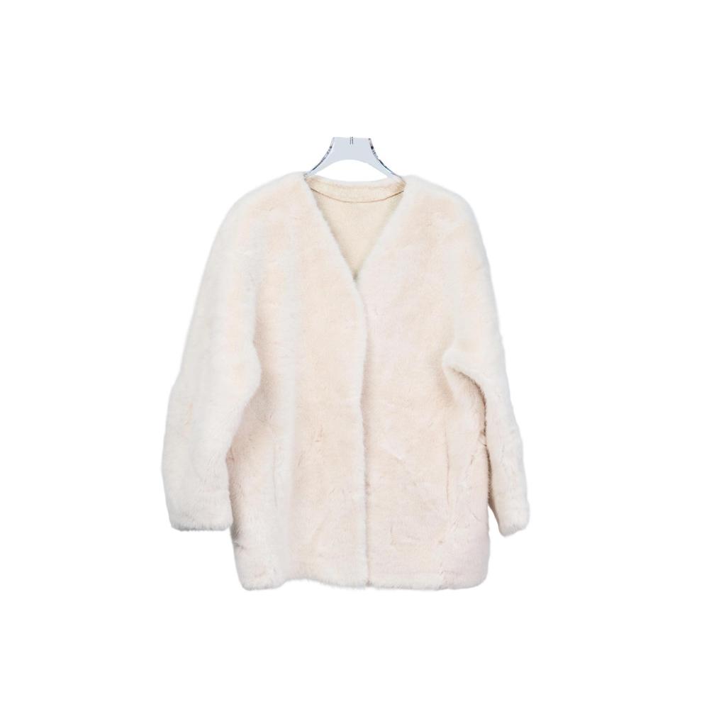 Women's Faux Mink V-Neck Mid-Length Shearling Coat - Autumn/Winter Fashion