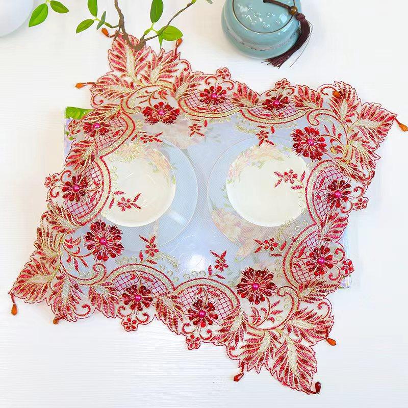 

Высококачественные бусины цветы вышитые скатерть чехол свадебная скатерть кухня рождественский стол украшения и аксессуары square 38cm