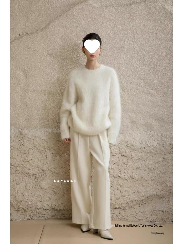 Soft Mink Cashmere Pullover Sweater - Women's Autumn/Winter Cozy Style Milk Knitted Cardigan Thickened Top