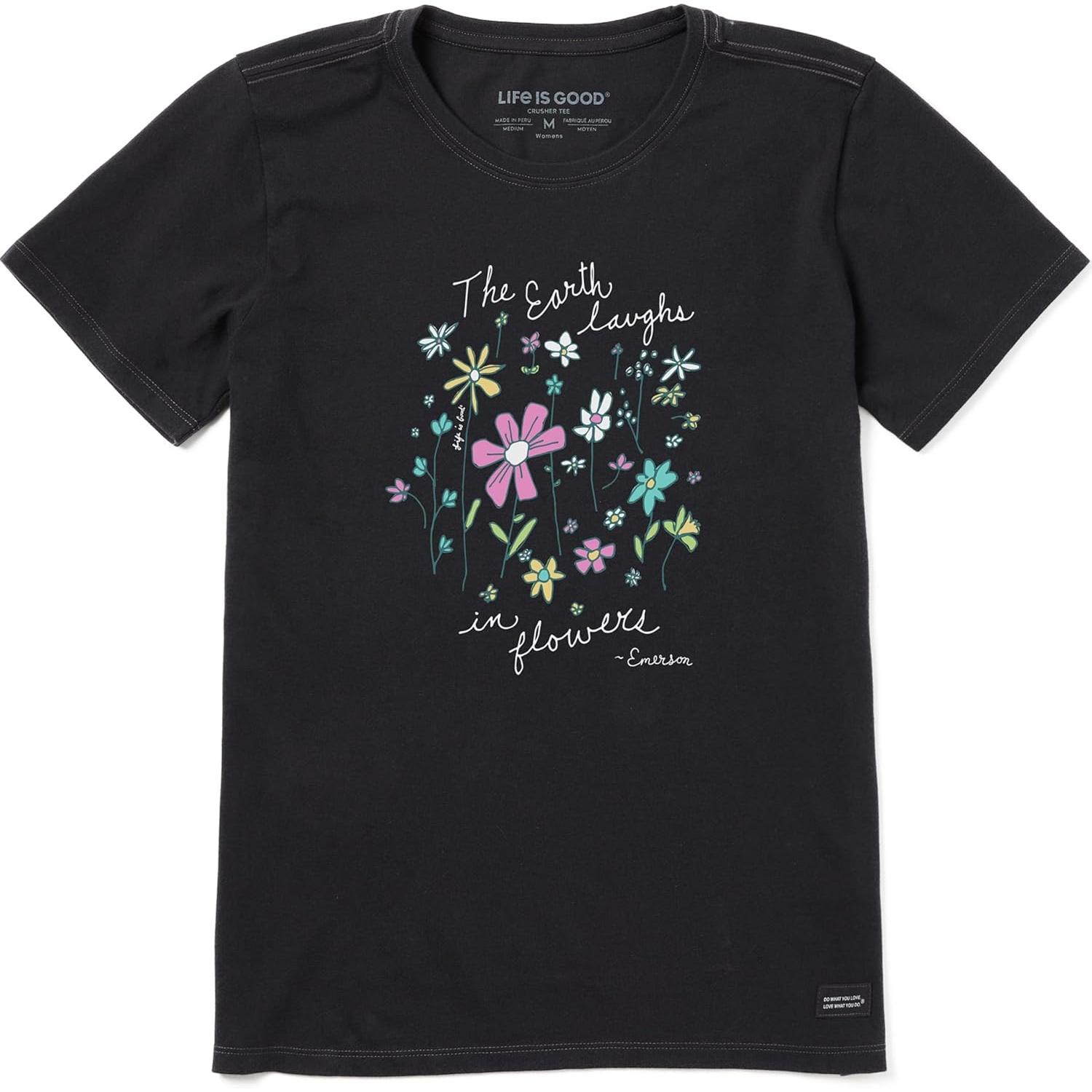 

Life is Good Women s Crusher Tee, Short Sleeve Cotton Graphic T-Shirts, Earth Laughs in Wildflowers XXXXXL чорний