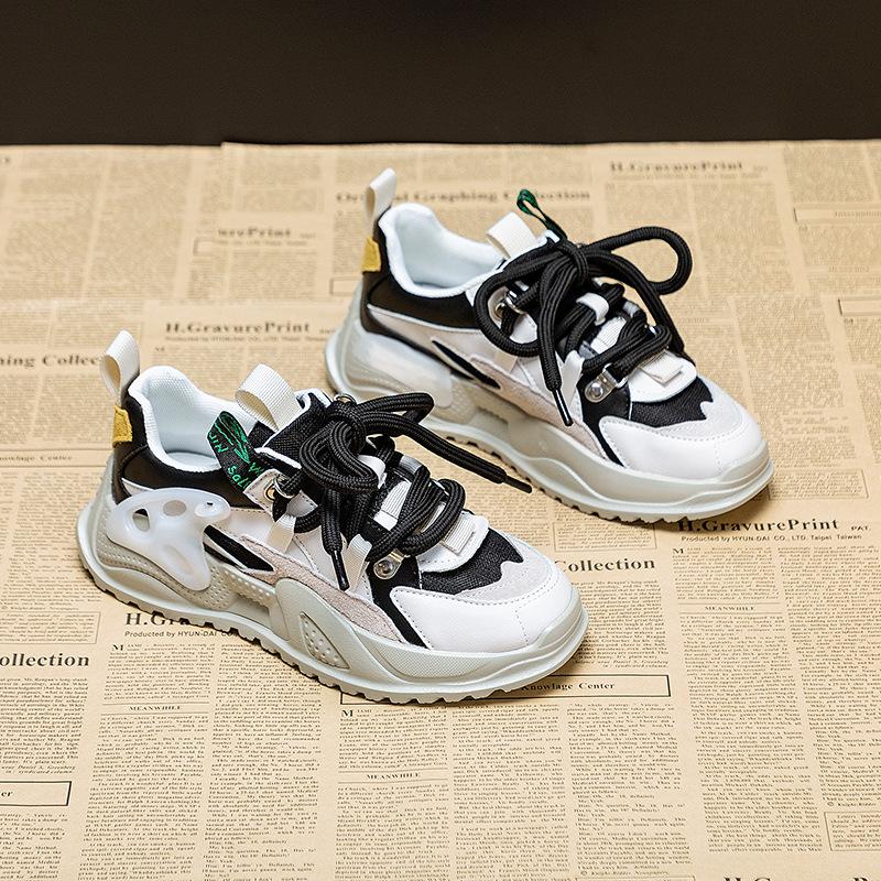 

Обувь для папы, весенние новые женские туфли Ins Tide с низким верхом и толстой подошвой, спортивная повседневная кожаная обувь 2946 39 чёрный