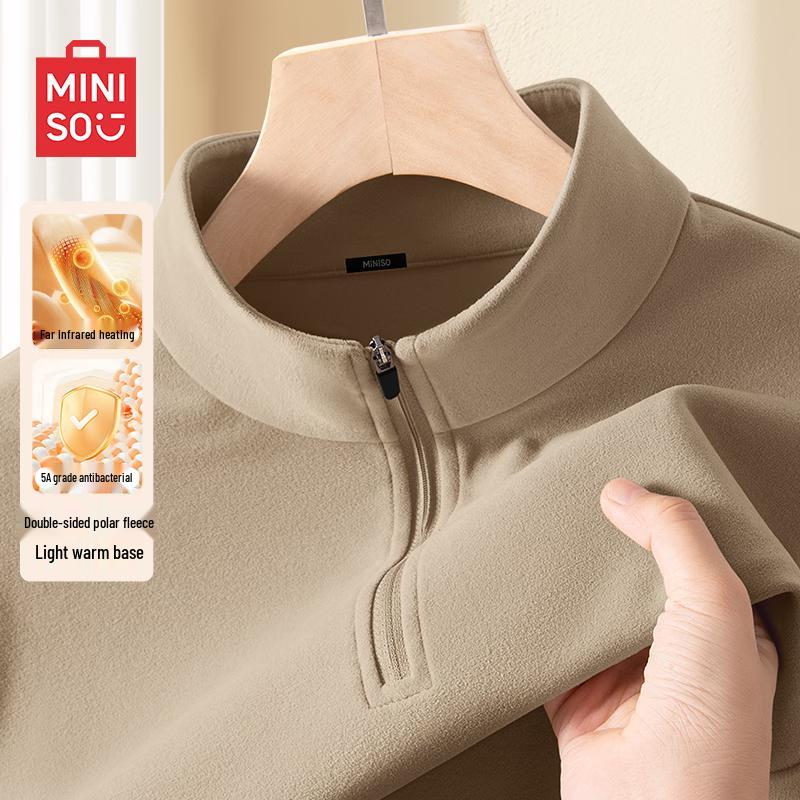 MINISO Men's Fleece-Lined Half-Zip Mock Neck Long Sleeve T-Shirt