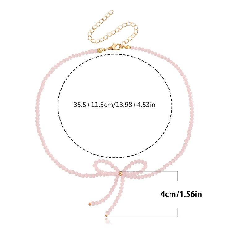 Elegant Crystal Beaded Bowknot Necklace Women Simple Clavicle Chain Choker