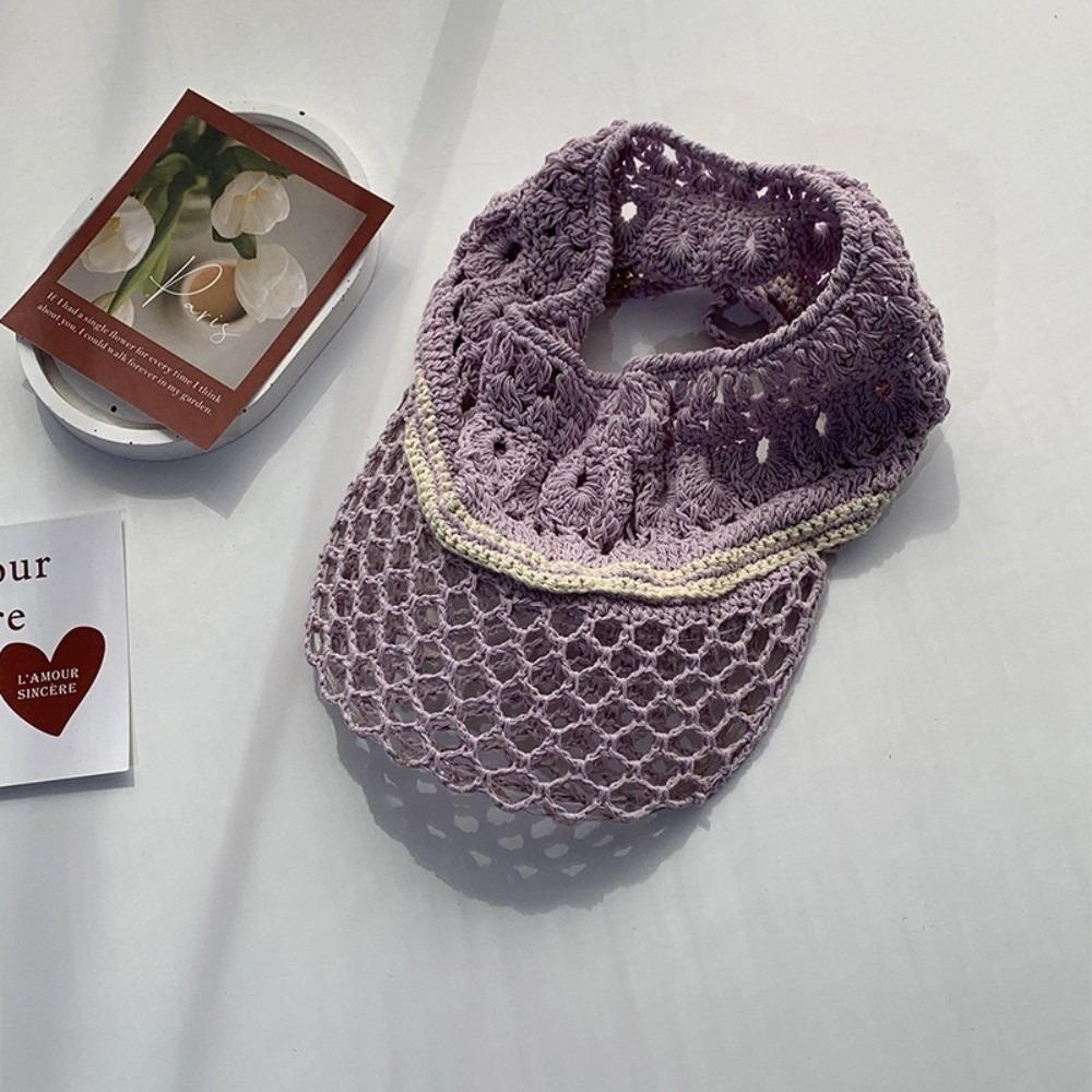 

Солнцезащитная шляпа с козырьком и ажурной вязкой, шляпа на шнурке, модная вязаная кепка с открытым верхом, для высокого хвоста фиолетовый