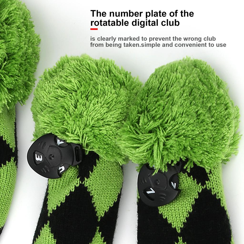 3Pcs Polyester Wool Knitting   Putter Head Cover Wooden   Headcovers Accessory