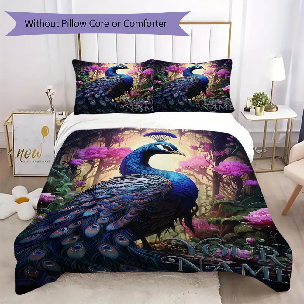 Custom Name Peacock Forest Bedding,Quilt Set Quilt Cover Pillowcase Home Birthday Gift(1 * duvet cover + 2 * pillowcase, without core)_lx