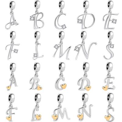925 Silber 26 A-Z Alphabet Perle Herz LOVE Buchstabe Charm Passend für Europäische Armbänder Armreifen CZ Zirkon Perlen Schmuck