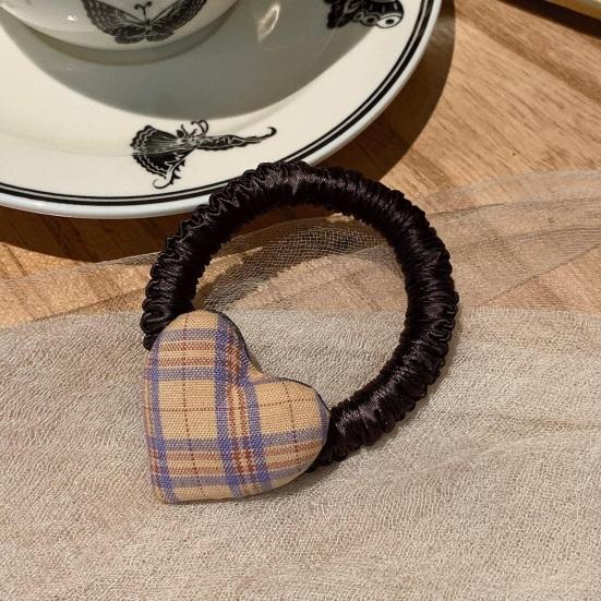 Hohelastisches Haarseil Kariertes Herz-Dekor Haargummi Schuluniform Haarband