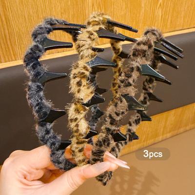 3 Daily Leopard Print Long Toothed Headband Fashionable Headwear for Daily Use