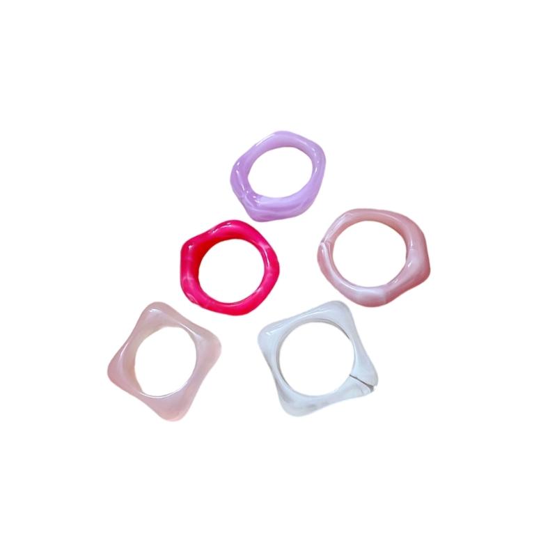 Pack of 5 Artisanal Crafted Acrylic Ombres Rings for Women Gradient Color Marbled Stackable Everyday Jewelry Gift
