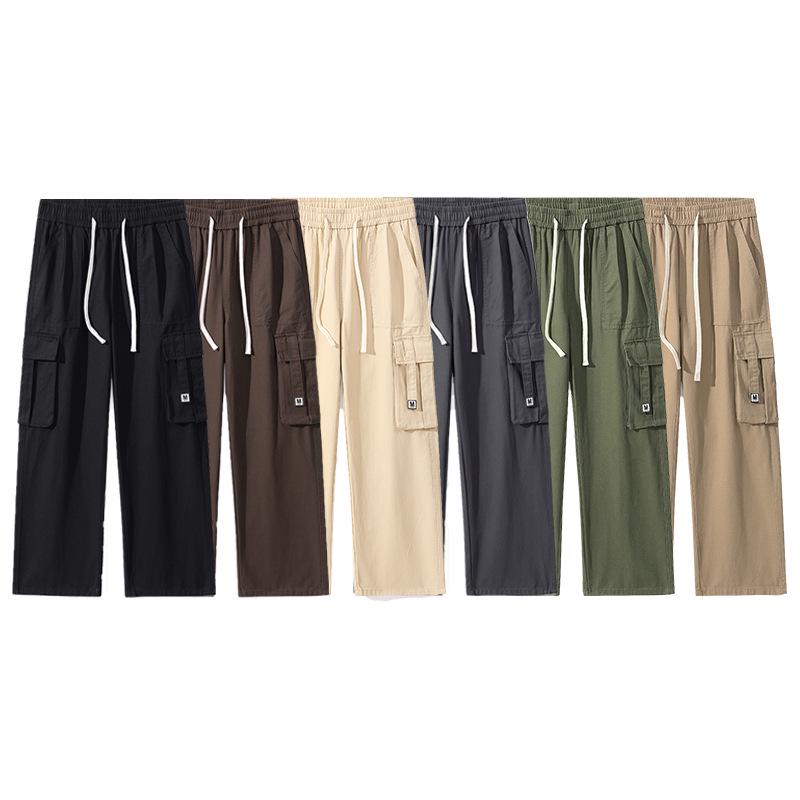 LKTM Men's Retro Multi-Pocket Cotton Drawstring Overalls - Loose Fit Casual Pants