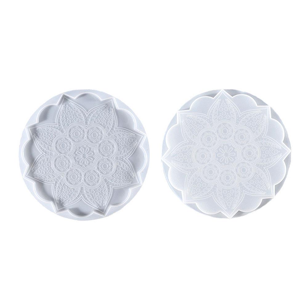 1PC DIY Round Epoxy Resin Mold Hollow Out Coaster Mandala Flower Tray Cup Mat Silicone Mould DIY Home Decor Making