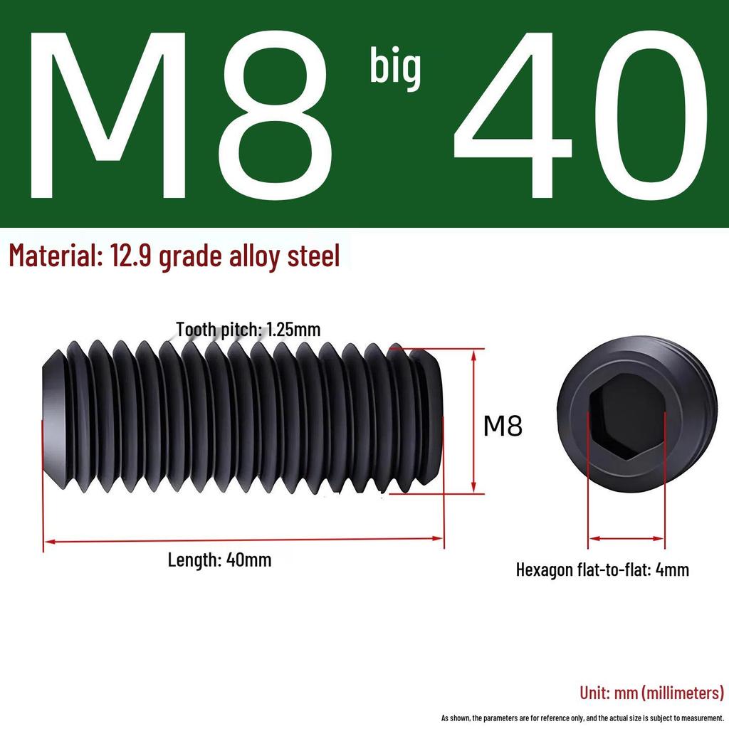 Grade 12.9 Hex Socket Headless Set Screw (M3-M16)
