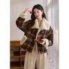 Mixiu Women's Retro Plaid Lamb Wool Padded Jacket
