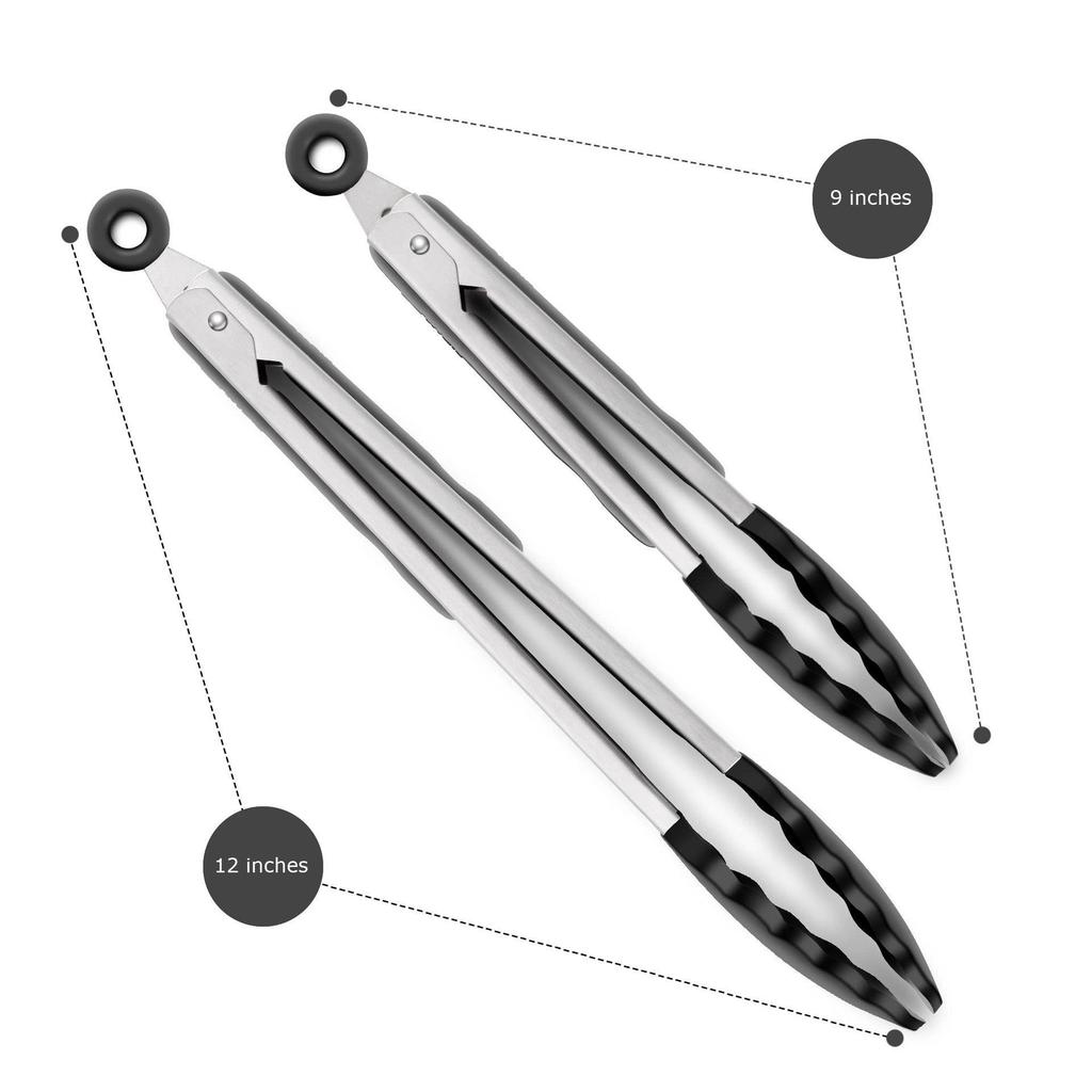 Silicone Food Tongs Set (3-Piece) - 7", 9", 12" Kitchen, BBQ, Steak & Grill Tongs
