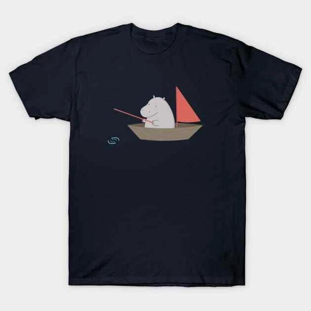 Kawaii Cute Hippo Fishing Made in Australia T-Shirt Made in Australia T-Shirt 2XL