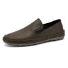 Doudou shoes men's 2025 spring new one-pedal lazy casual leather shoes soft-soled non-slip men's large-size loafers