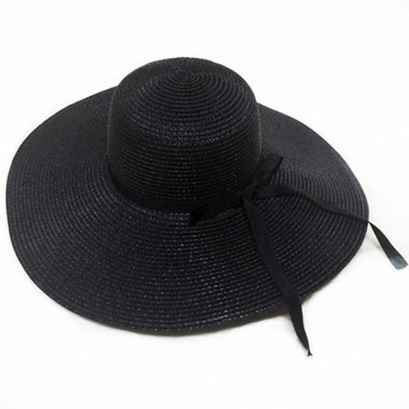 

Bow Grass Hat For Women With Wide Brim Sun Protection Outdoor Sun Hat For Travel чорний