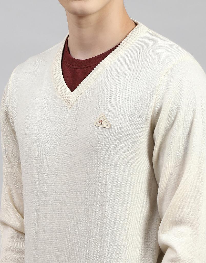 MONTE CARLO Mens Cream Solid V Neck Pullover