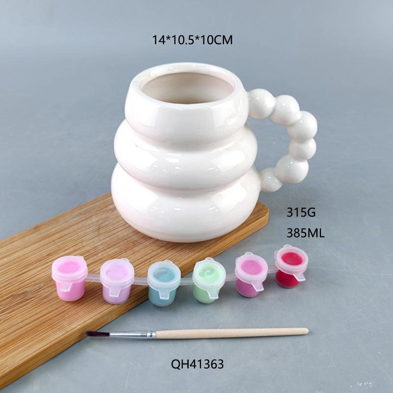 Ceramic solid color gourd cup mug pearl handle coffee milk gift hand-painted pottery 301-400ml