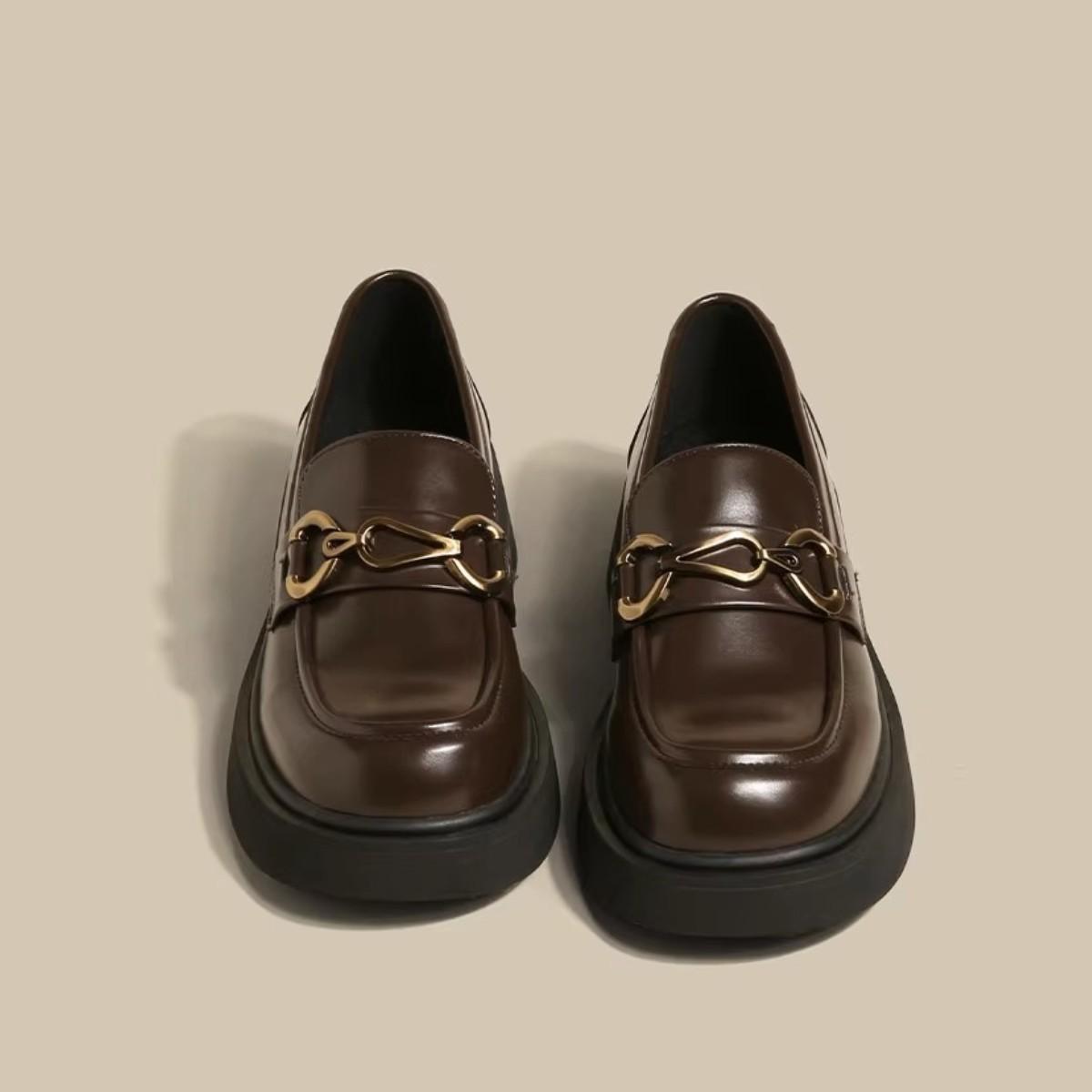 

GUIDIBASIC натуральная коровья кожа квадратный носок цепочка украшение 2024 весна средний каблук лакированная кожа платформа туфли лоферы для женщин 35