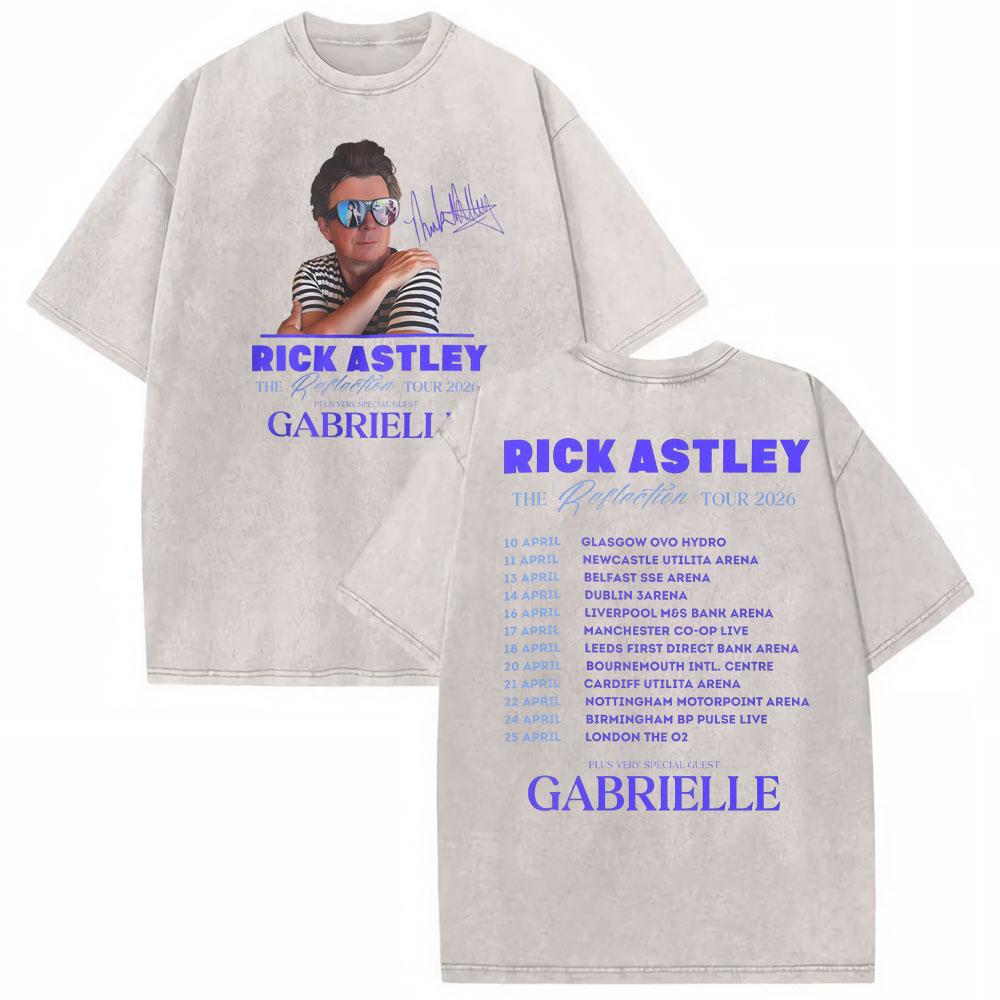 Rick Astley Reflection Tour Print T Shirts Mens Clothing Washed Oversized Tshirts Vintage Short Sleeve T Shirt Streetwear