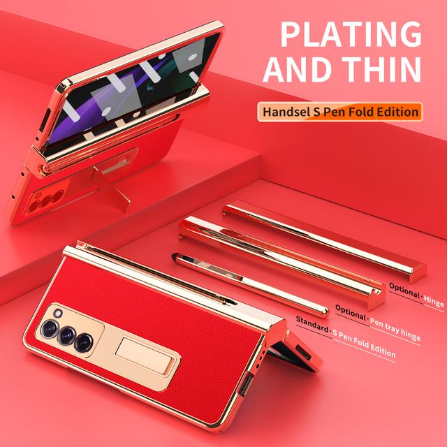 Anti -Scratch Plating Leather Cover Case For Samsung Galaxy Z Fold 4 3 Fold4 Fold2 Fold3 Fold 2 5g Glass Protector Film Coque