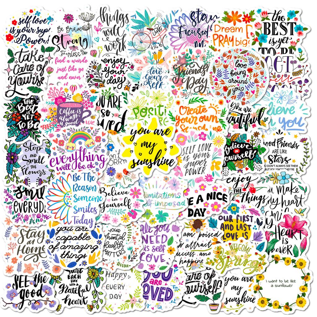 50 Inspirational Text-On-Video English Slogans Color Flowers Inspirational English Phrases Doodle Personality Stickers