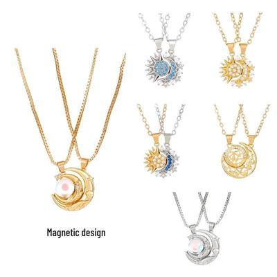 Sun and Moon Magnetic Couple Necklace - Clavicle Chain for Valentine's Day