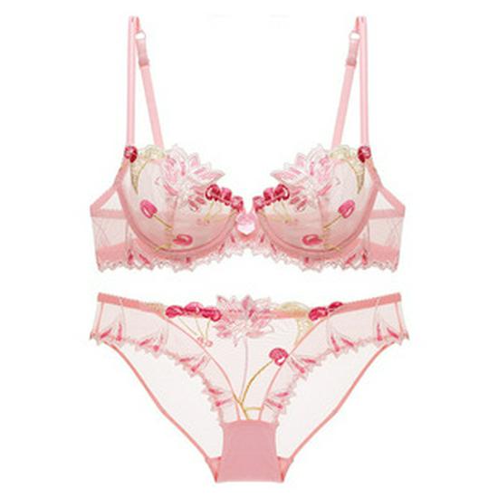 Conjunto de Sujetador Sexy de Encaje Puro con Fruncidos para Mujer - Colección de Verano