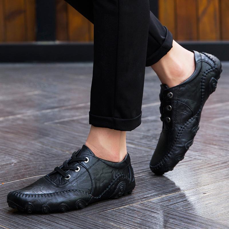 Men Leather Shoes Men Comfortable Loafers Shoes Men Lace -Up Flats Driving Shoes Men Leather Sneakers Man Boat Shoes