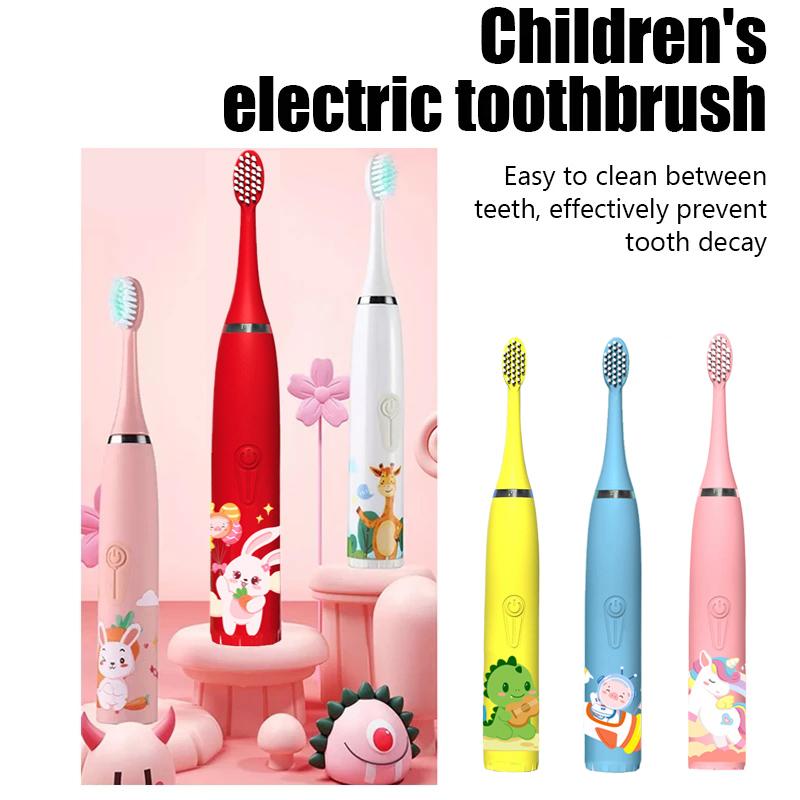 Child's USB Sonic  Electric Toothbrush Rechargeable Colorful Cartoon Brush Kids Automatic IPX7 Waterproof With Replacement Heads