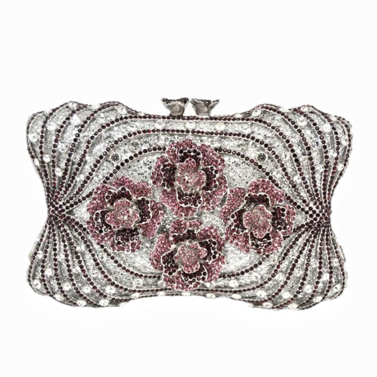 

WHTUOHENG Flowers Women Diamond Evening Bag For Lady Wedding Floral Clutches Rhinestone Formla Handbags Crystal Purses Cluch 20cmX13cmX4.5cm