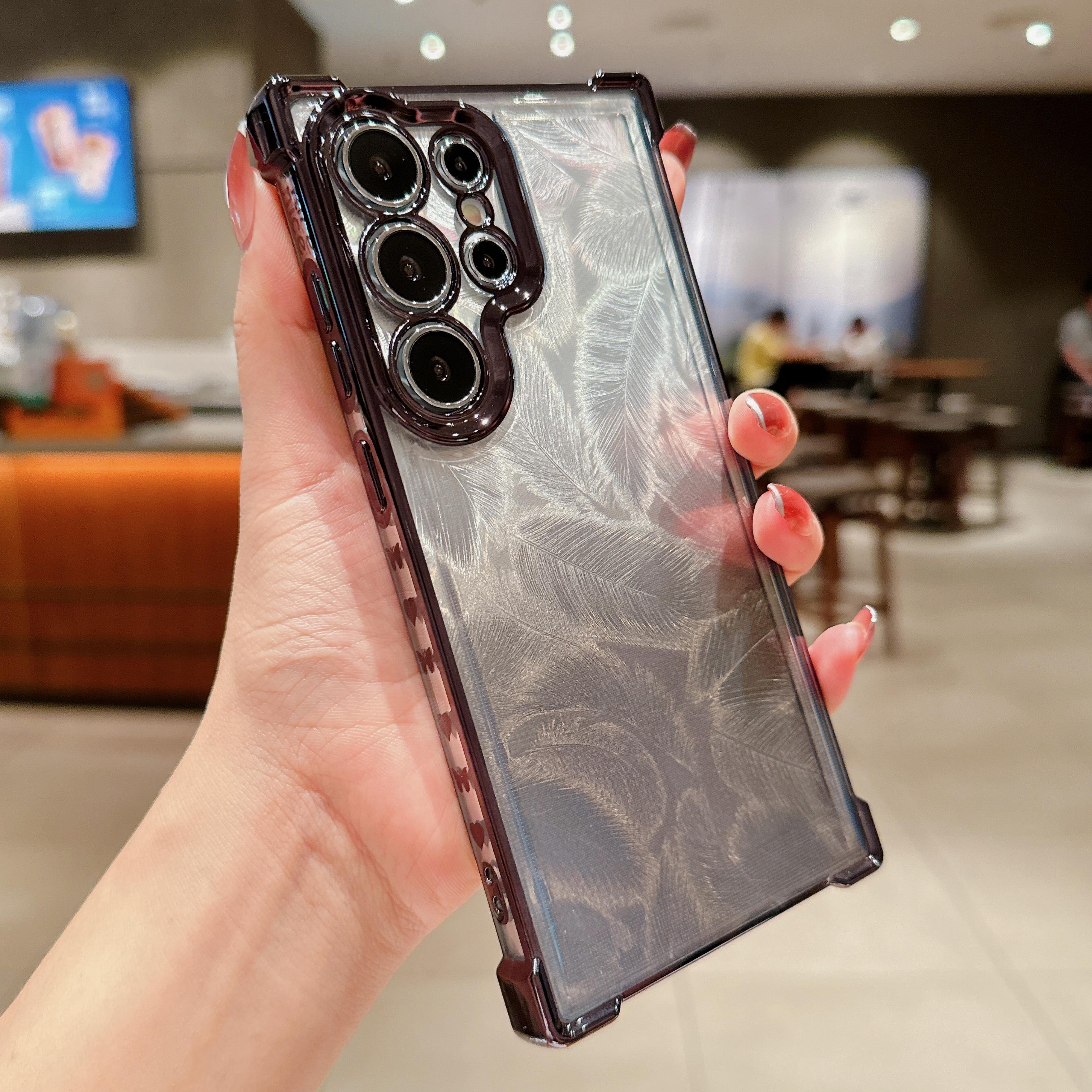 

Чехол для телефона с градиентным гальваническим покрытием и блестками в виде перьев для Samsung Galaxy S24 S23 S22 Plus Ultra A55 A54 A35 A34 A25 A15 5g, противоударный чехол Samsung S23 чёрный