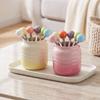 304 Stainless Steel Fruit Fork Set With Ceramic Storage Jar Pastel Color Cute Kids Adult Kitchen Dining Accessory