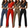 European & American Women's Colorblock V-Neck Sleeveless Houndstooth Jumpsuit Dress