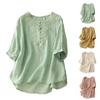 Damen Baumwoll-Leinen Rundhals Besticktes Lockeres Fünf-Viertel-Ärmel Oberteil