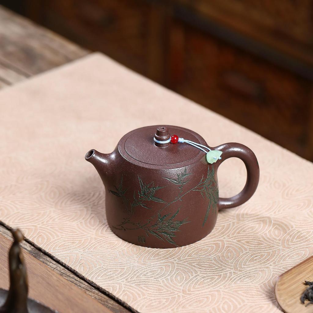 Handmade Yixing Zisha Teapot - Purple Jade Gold Sand Bamboo Shadow, Single Person Tea Set