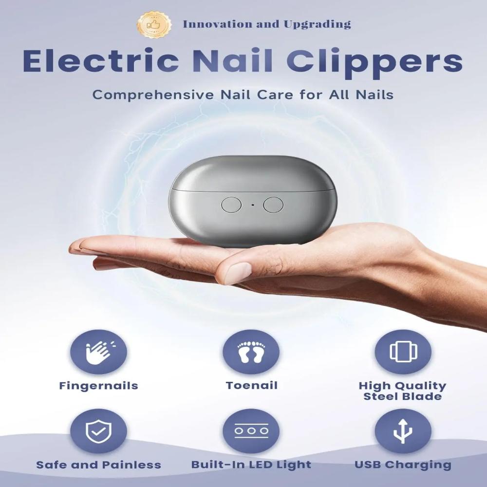 USB Rechargeable 2-Speed Electric Nail Clipper Trimmer & Polisher with LED Light & Clip Storage for Kids Seniors Adults