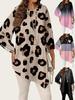 European Plus Size Leopard Print Gradient Bell Sleeve Loose Mid-length T-shirt