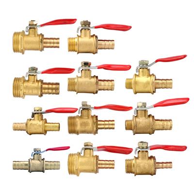 Brass Ball Valve 1/8" 1/4" 3/8" 1/2" Male Thread*6/8/10/12mm Barb Pipe Tail Water Connector Shut Off Waterstop Water Controller