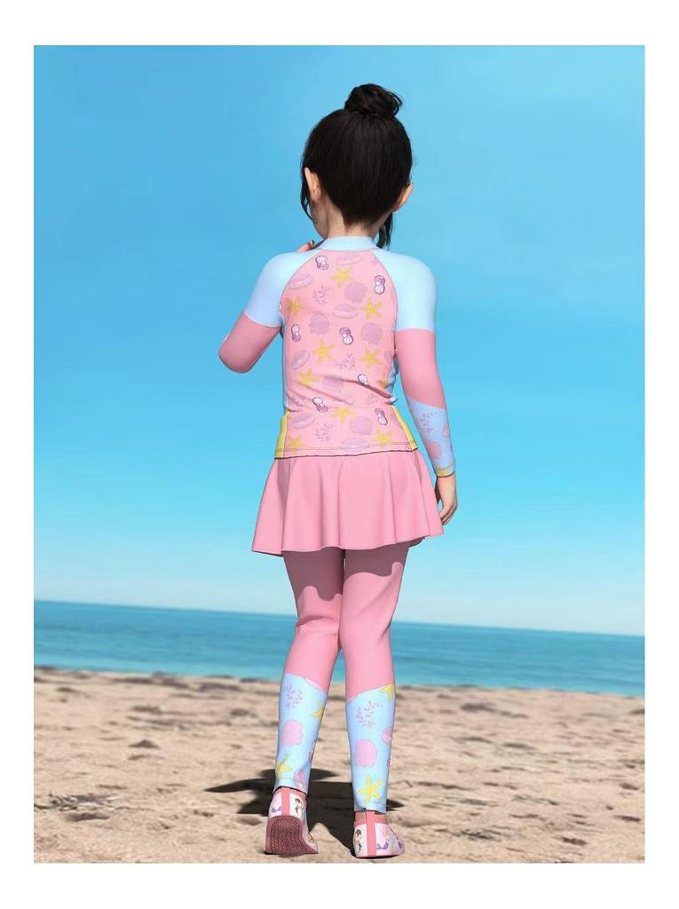 New Girls' Long Sleeve Two-Piece Swimsuit for Toddlers and Kids with CPC Certification