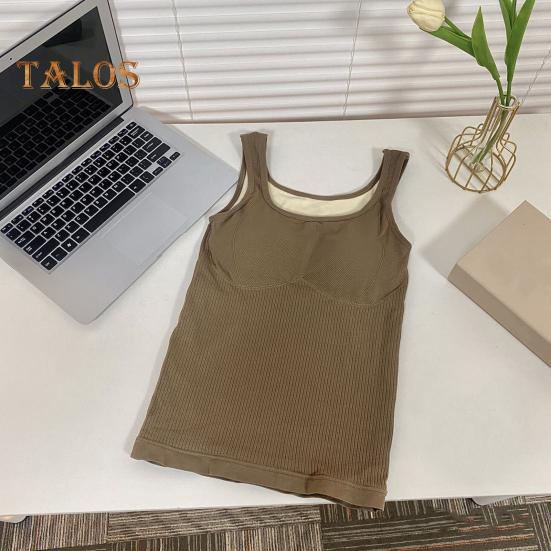 Winter Women Thermal Vest with Chest Pads Seamless Velvet-lined Fast Temperature Lock Heating Slim Fit Elastic Sleeveless Inner Wear Bottoming Tank