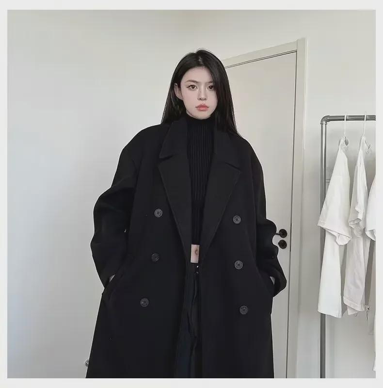 Men's Mid-Length Black Woolen Over-Knee Coat - Trendy Korean Style Windbreaker for Autumn and Winter