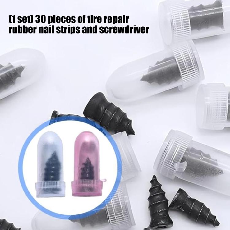 30Pcs Tire Repair Rubber Nails With Screwdriver For Fast Car Motorcycle Flat Tire Fix On The Go Vacuum Tire Repair Kit