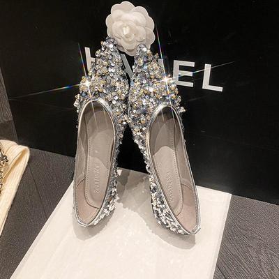 Pointed Rhinestone Temperament French Flat-bottomed Non-slip Single Shoes Women's 2025 New Early Spring Evening Shoes Large Size Single Shoes