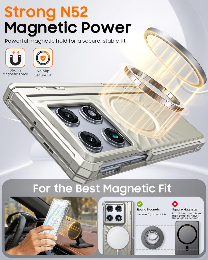Motorola Razr Fold Rugged Case with Camera Protection Hinge Cover and Tempered Glass Screen Protector-Titanium